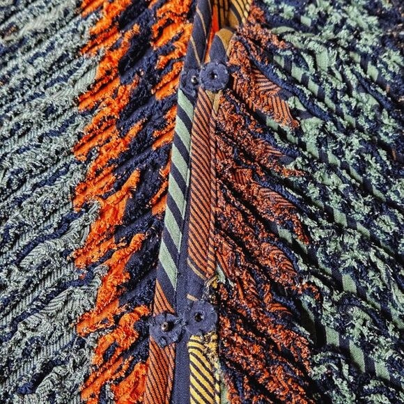 Sue Blue NY Boho Reversible Colorful Shirred Chenille Snap Front V-Neck Jacket - Picture 4 of 13